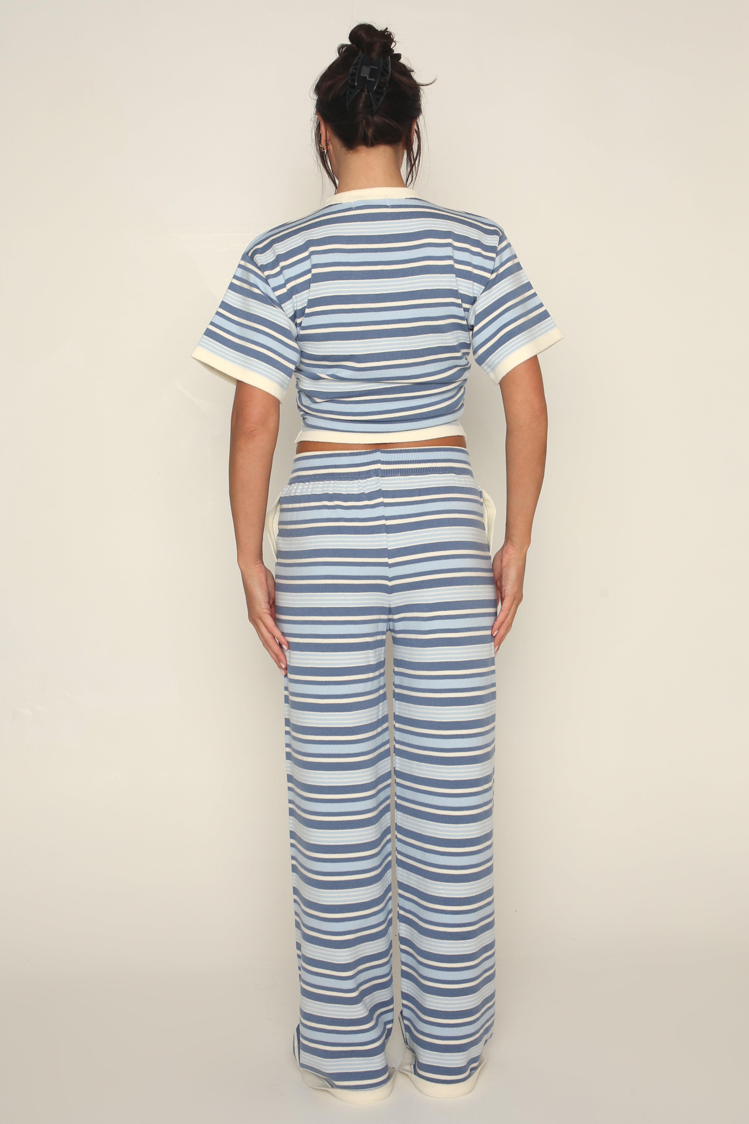 Stripe Ruched Side Tee in Blue