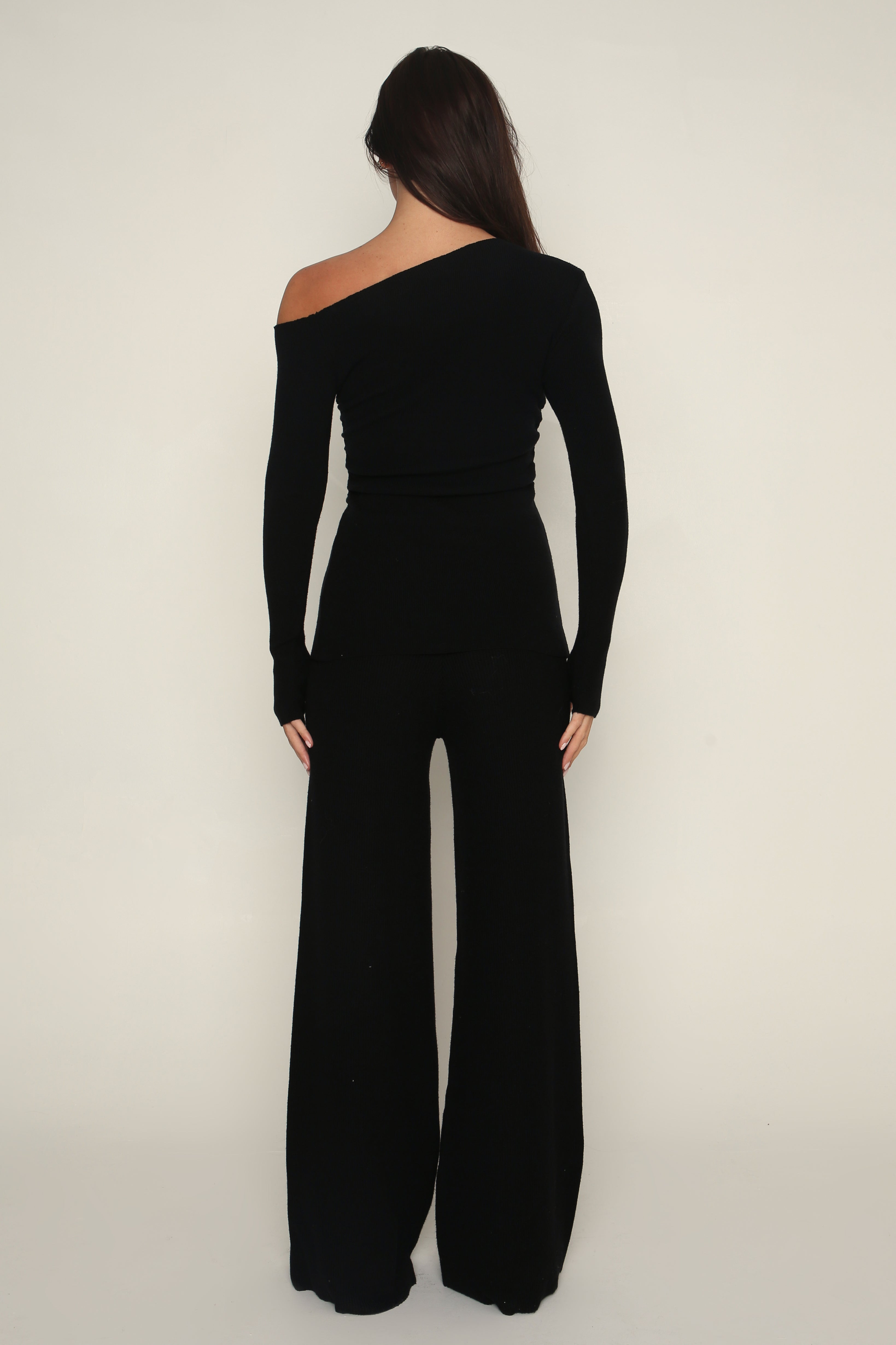 Off The Shoulder Semi Sheer Longline Top in Black