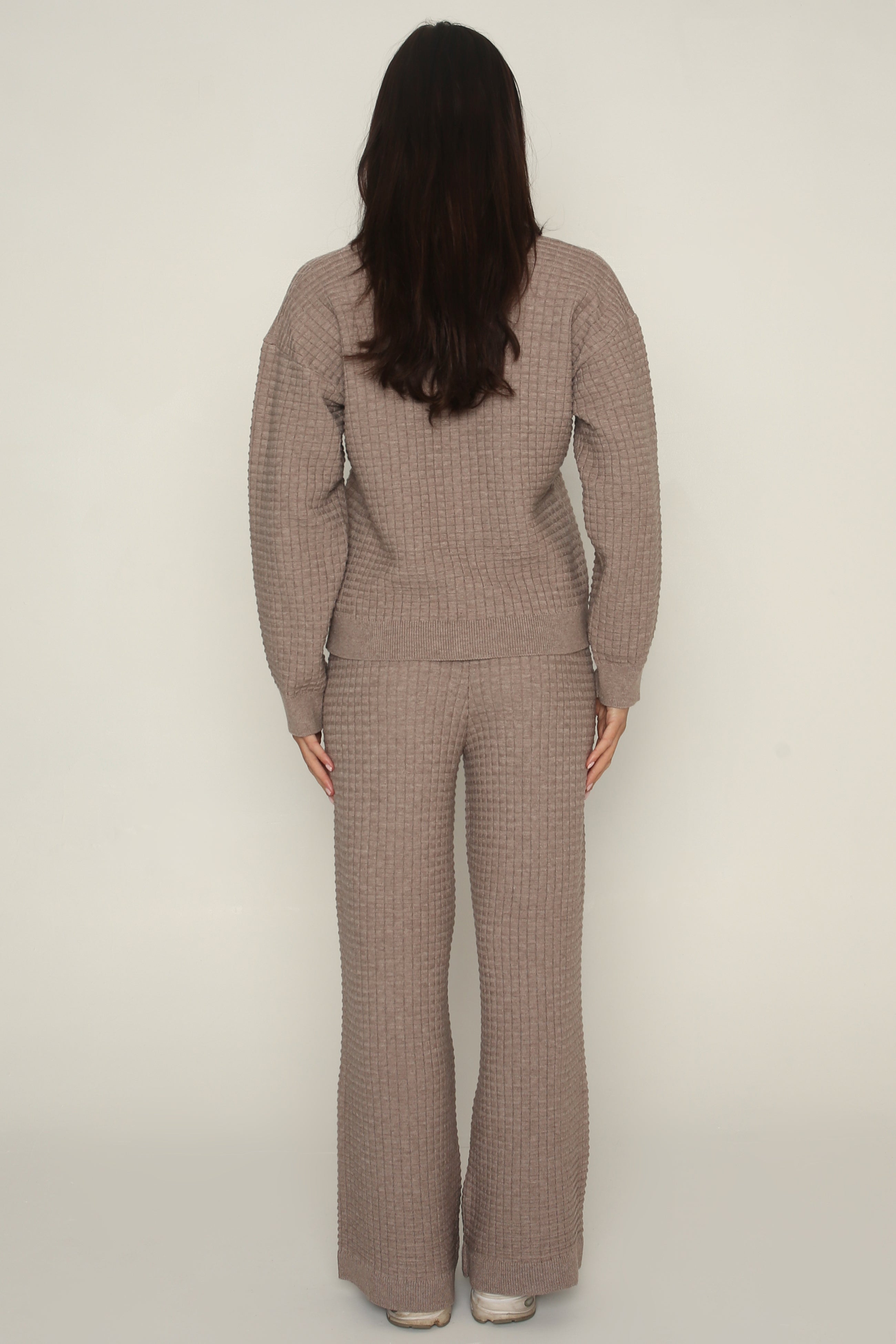 Cozy Waffle Knit Cardigan in Brown