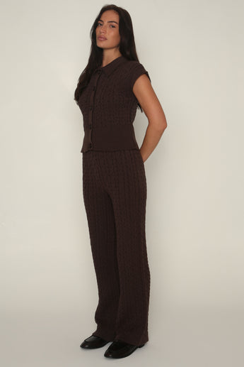 Cable Knit Straight Leg Trousers in Chocolate