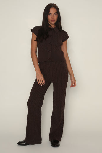 Cable Knit Straight Leg Trousers in Chocolate