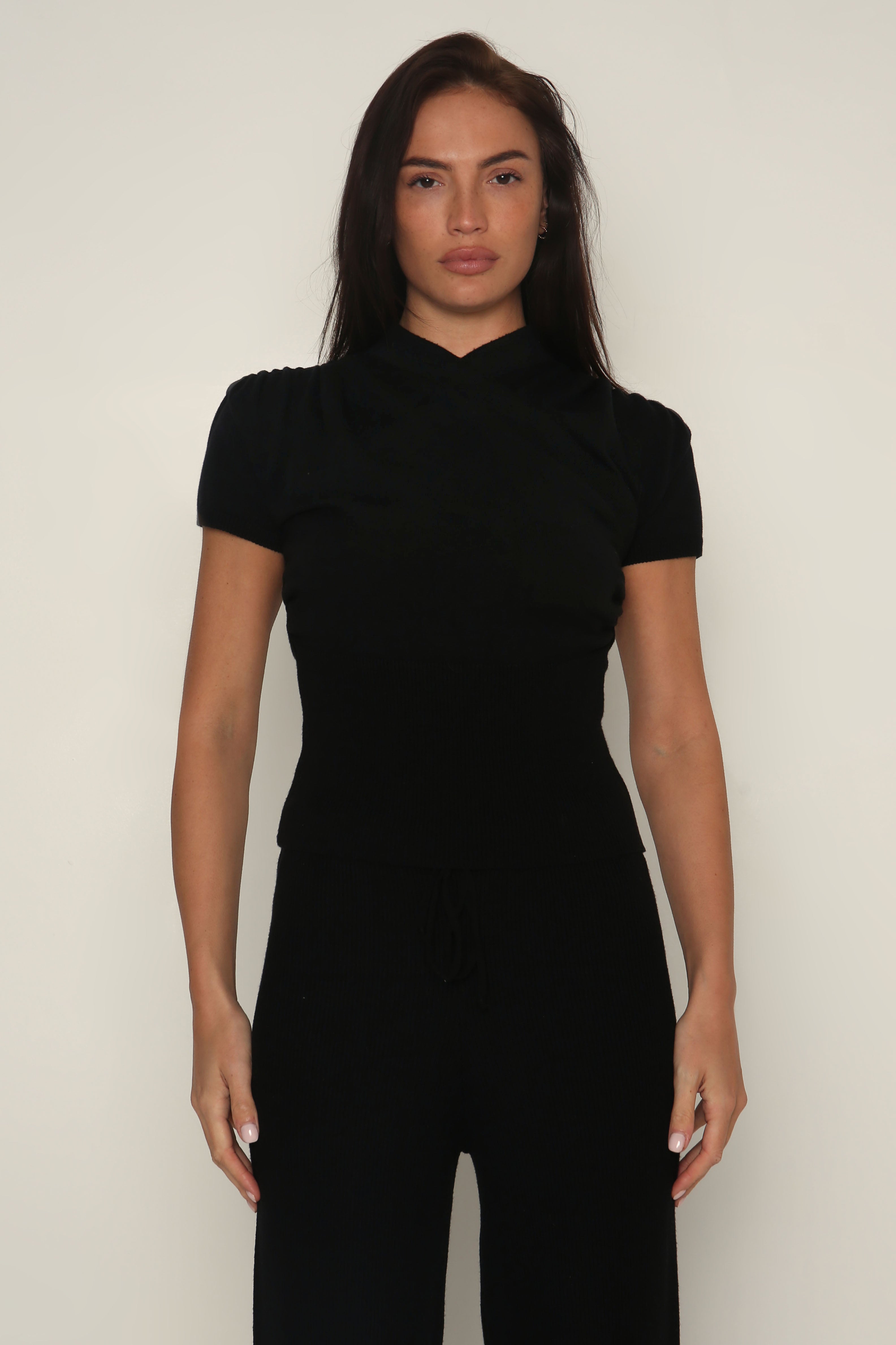 Wrap Knit Top in Black