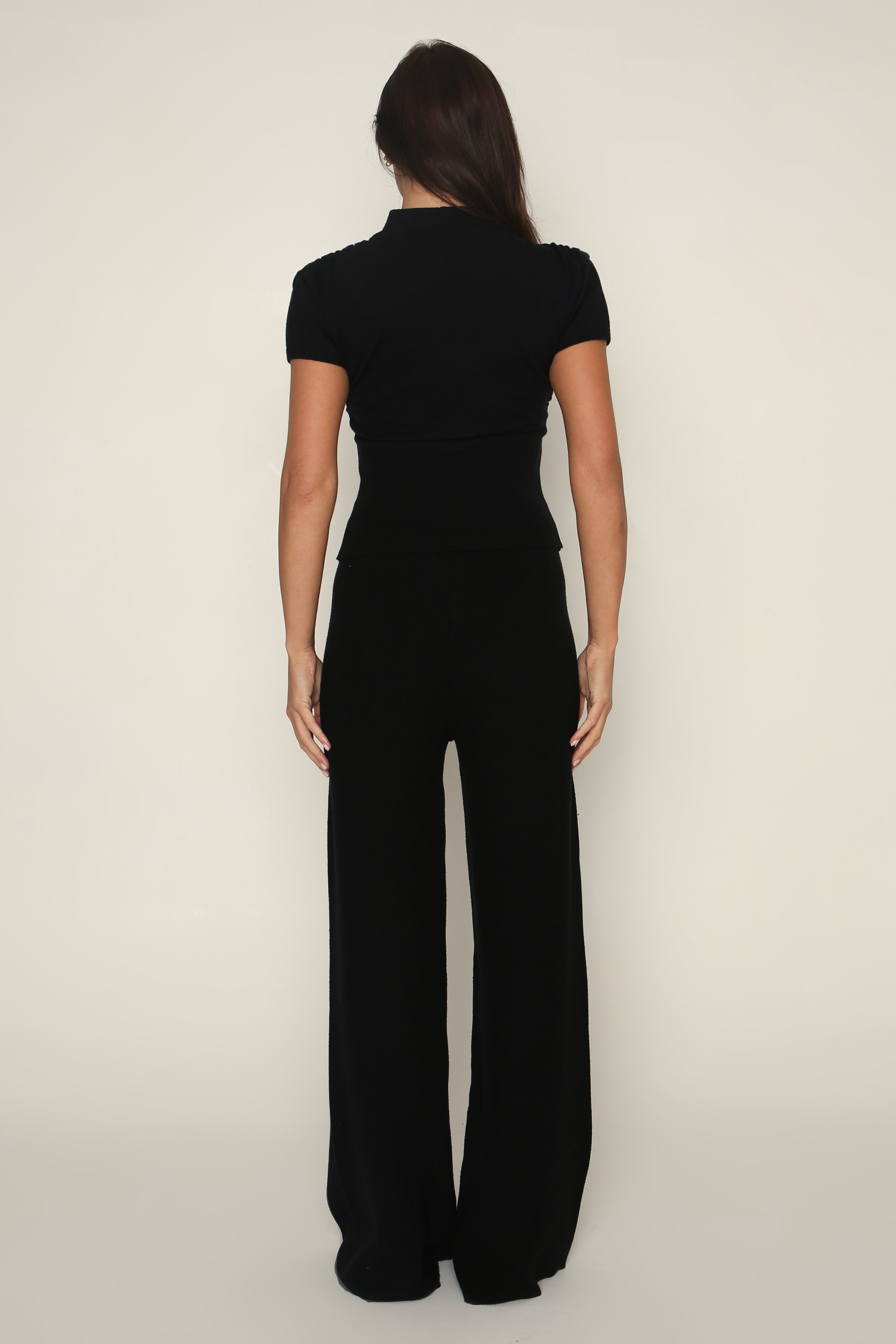 Fine Knit Wide Leg Trousers in Black