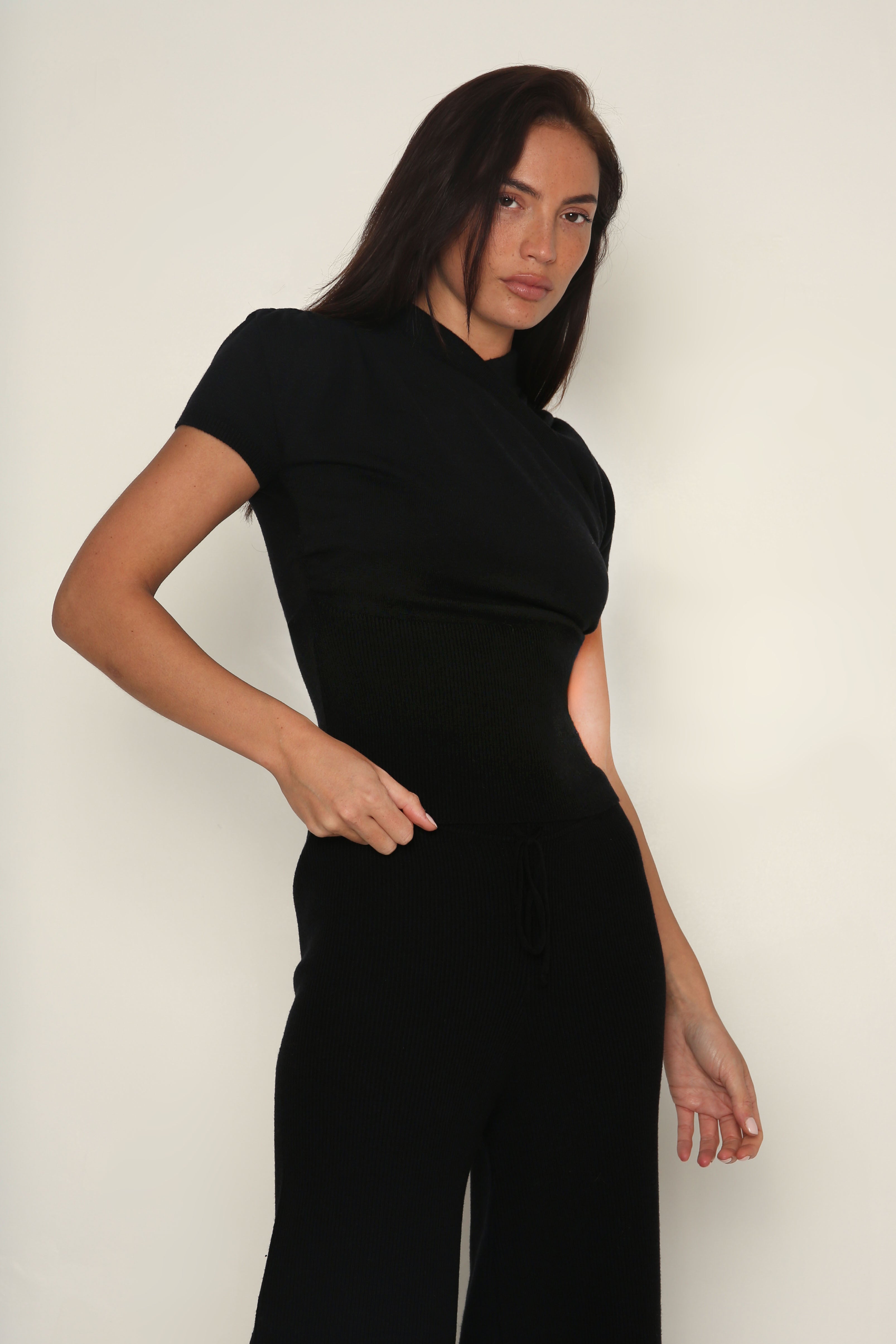 Wrap Knit Top in Black