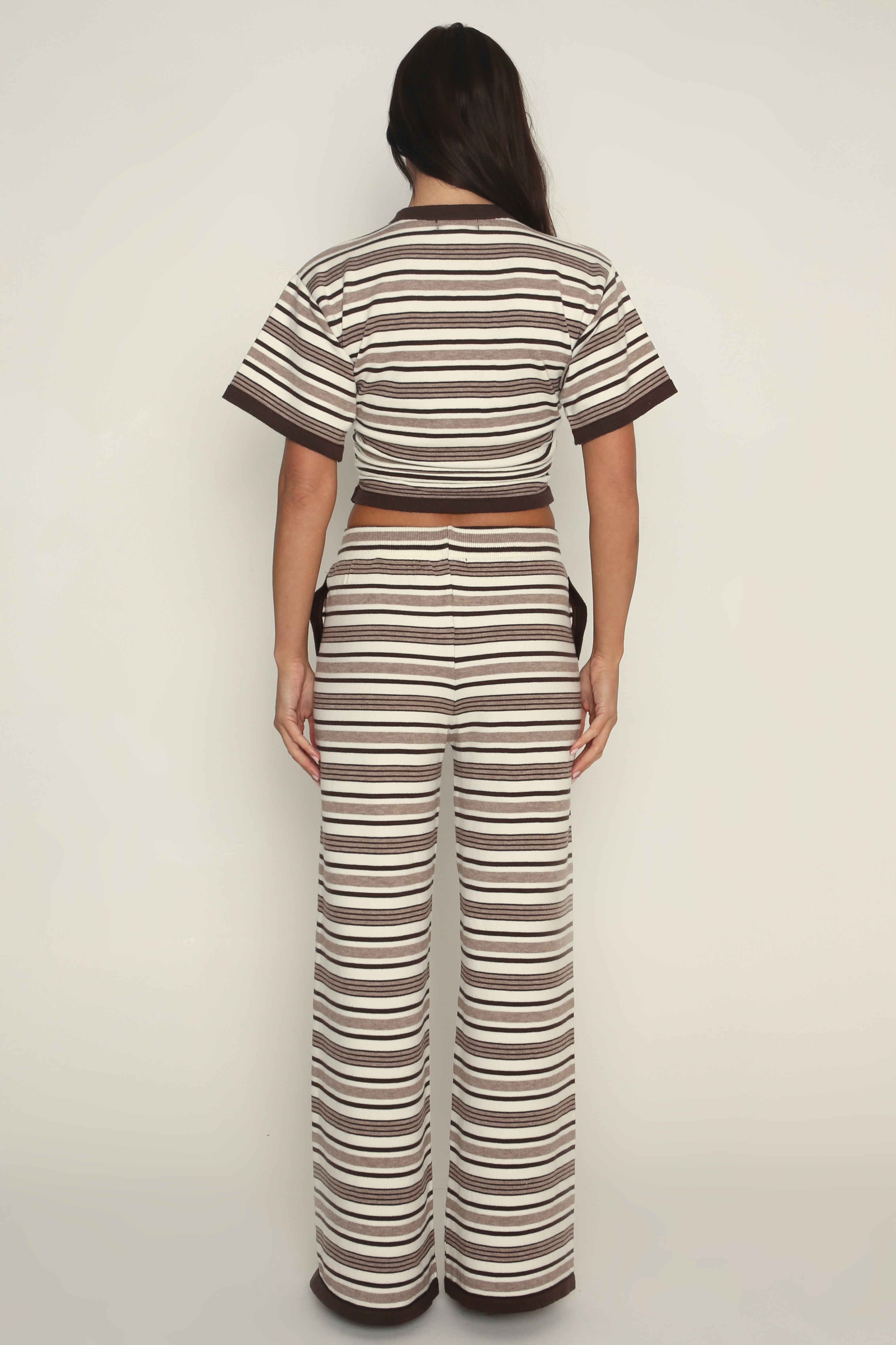Stripe Wide Leg Trousers in Brown