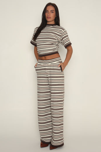 Stripe Wide Leg Trousers in Brown