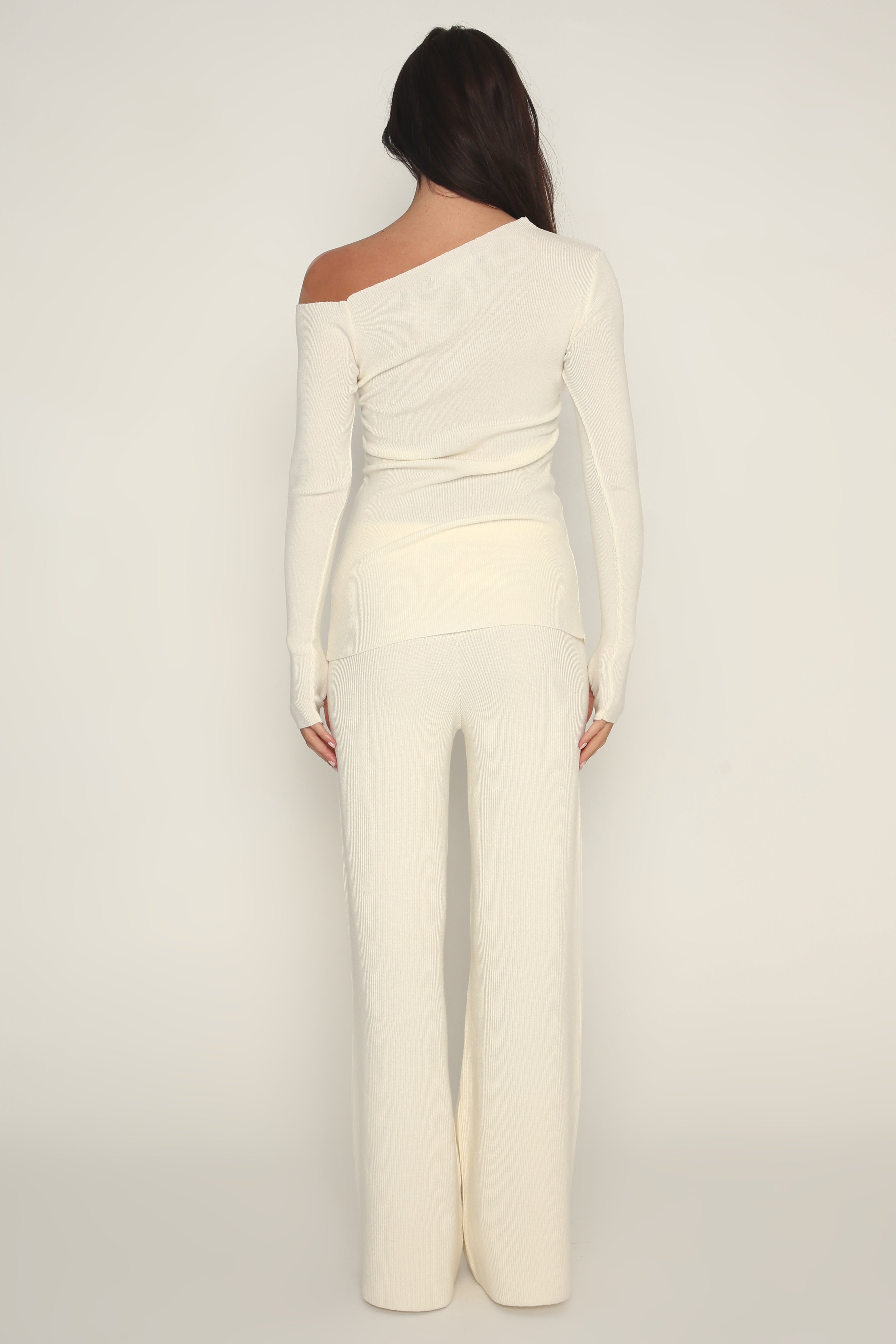 Off The Shoulder Semi Sheer Longline Top in Cream