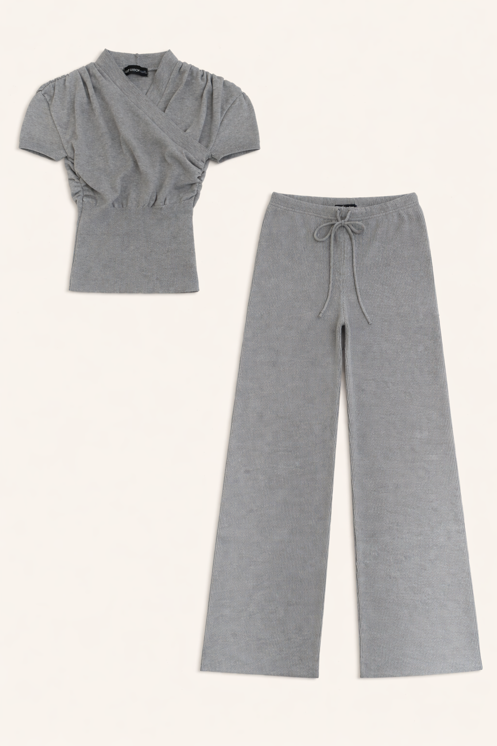 Fine Knit Wide Leg Trousers in Grey