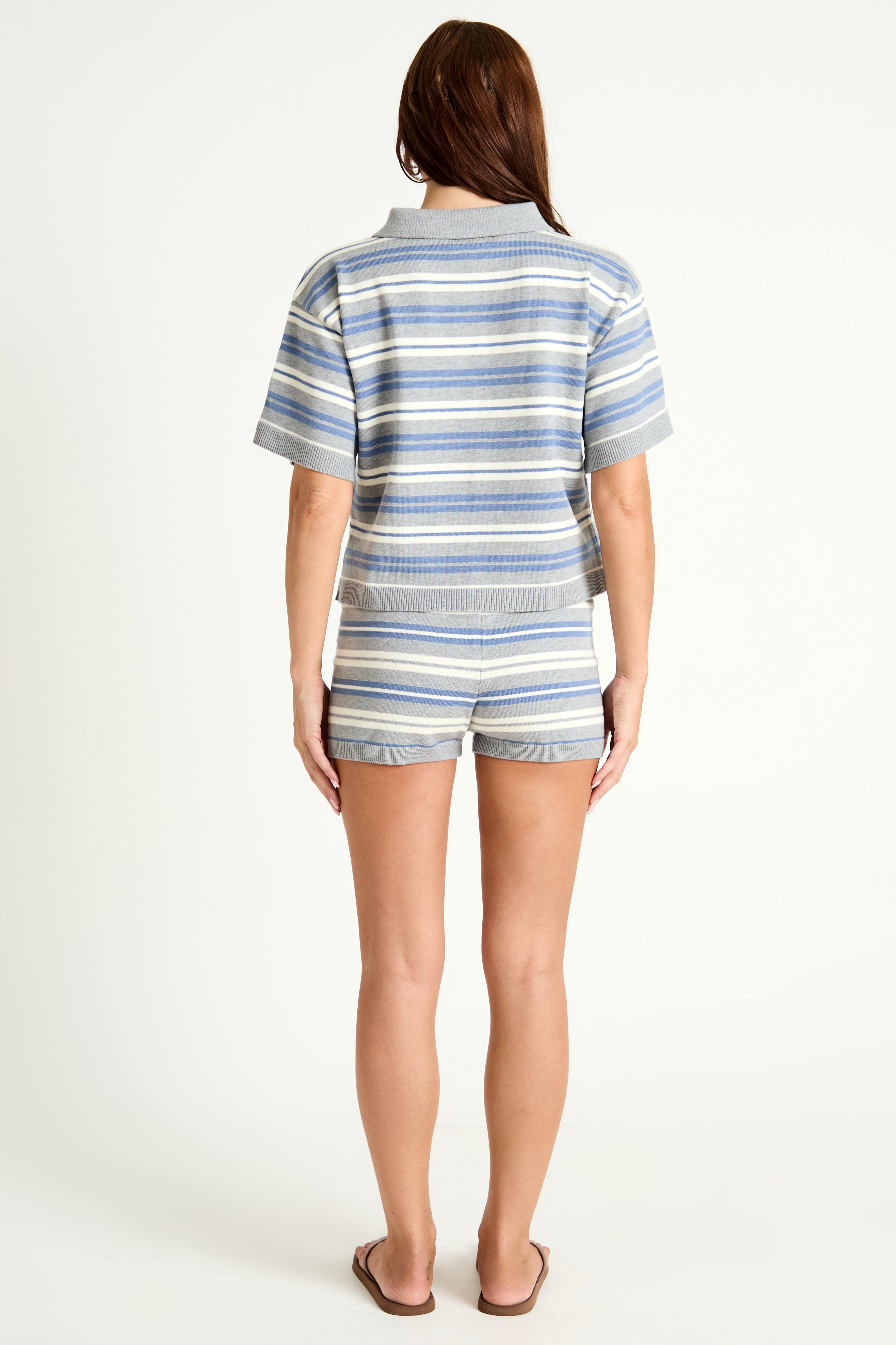 Stripe Knit Rugby Polo in Grey