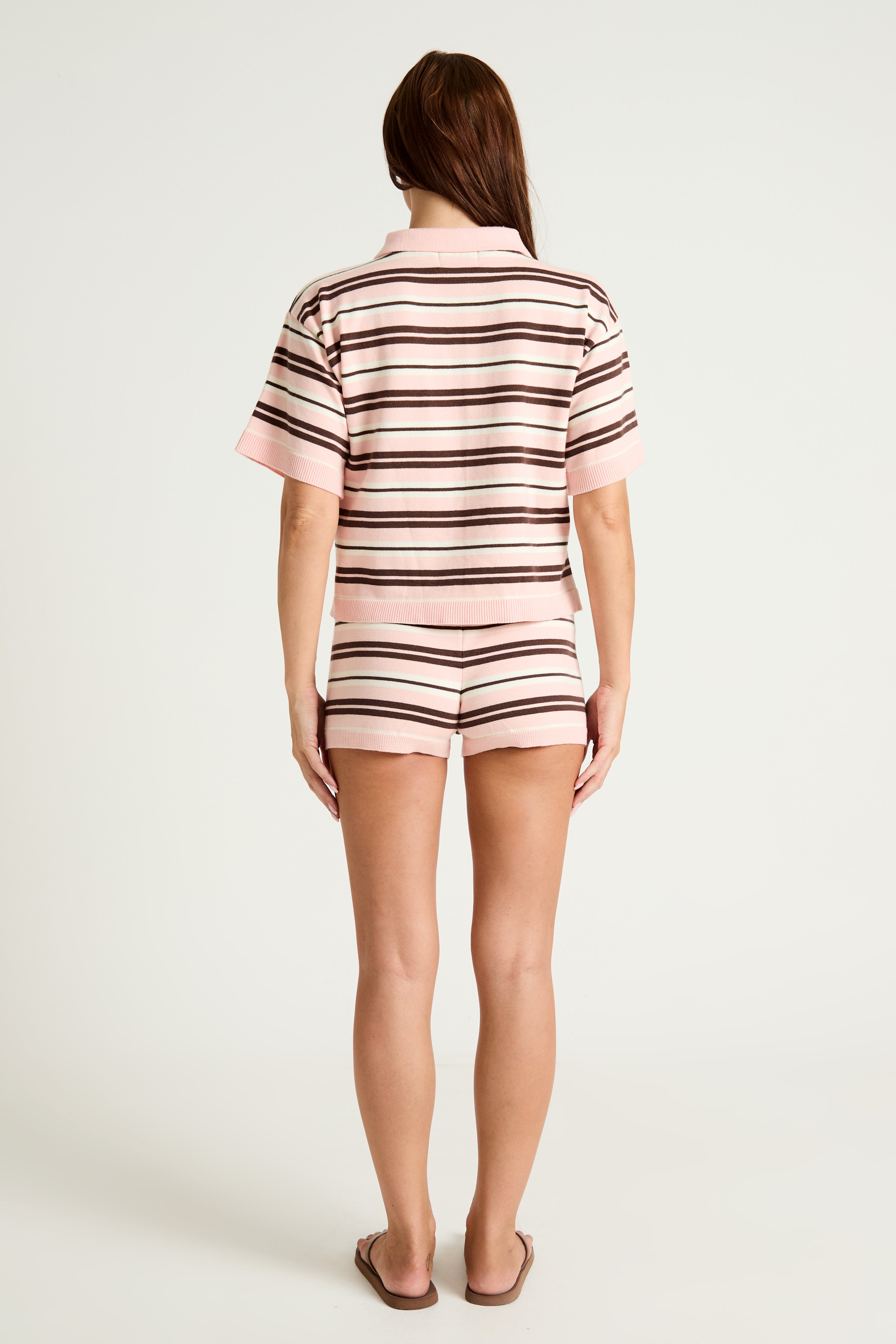 Stripe Knit Rugby Polo in Pink