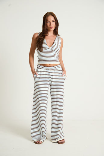 Stripe Knit Wide Leg Trousers in Blue