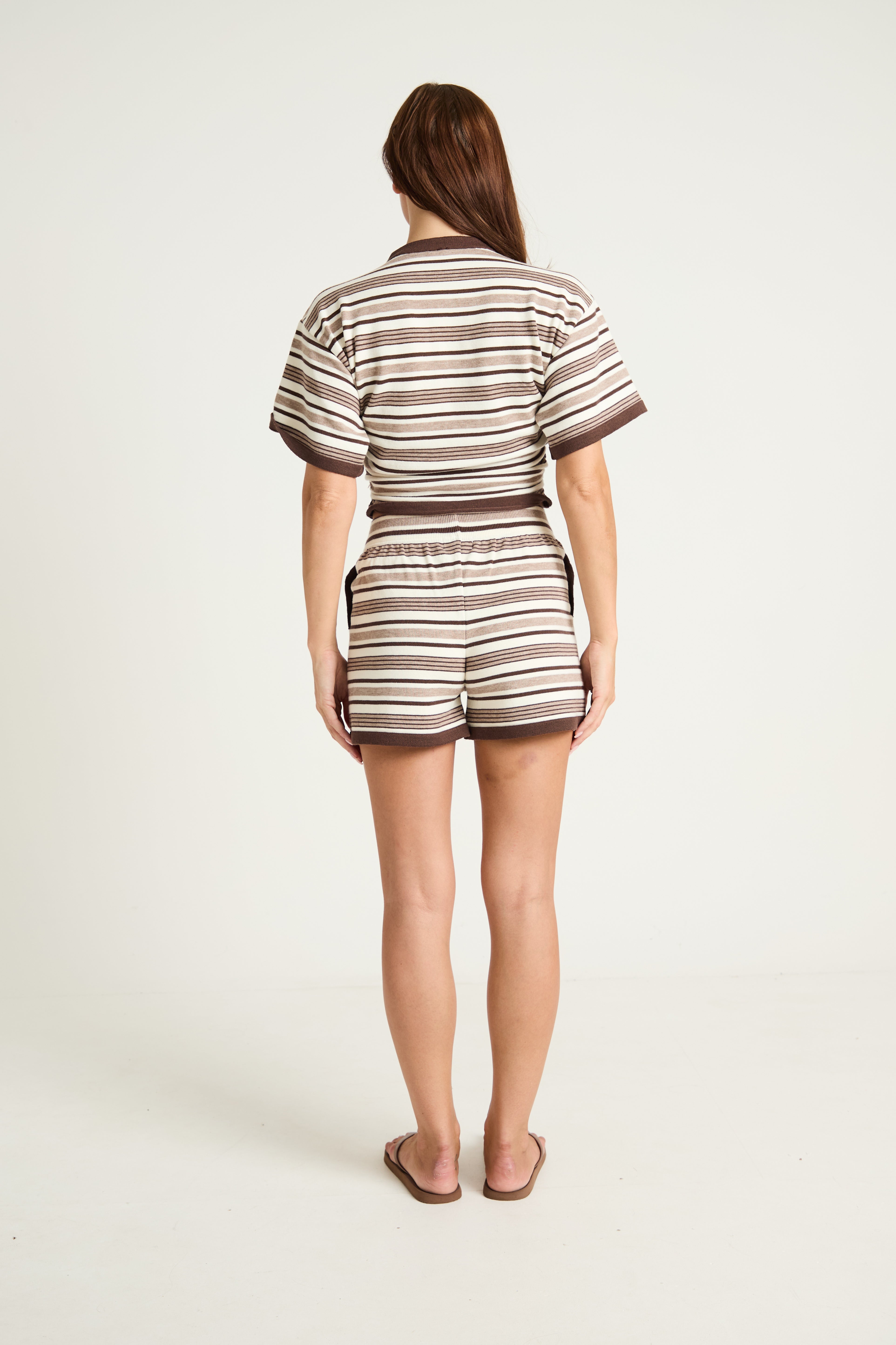 Stripe Lounge Shorts in Brown