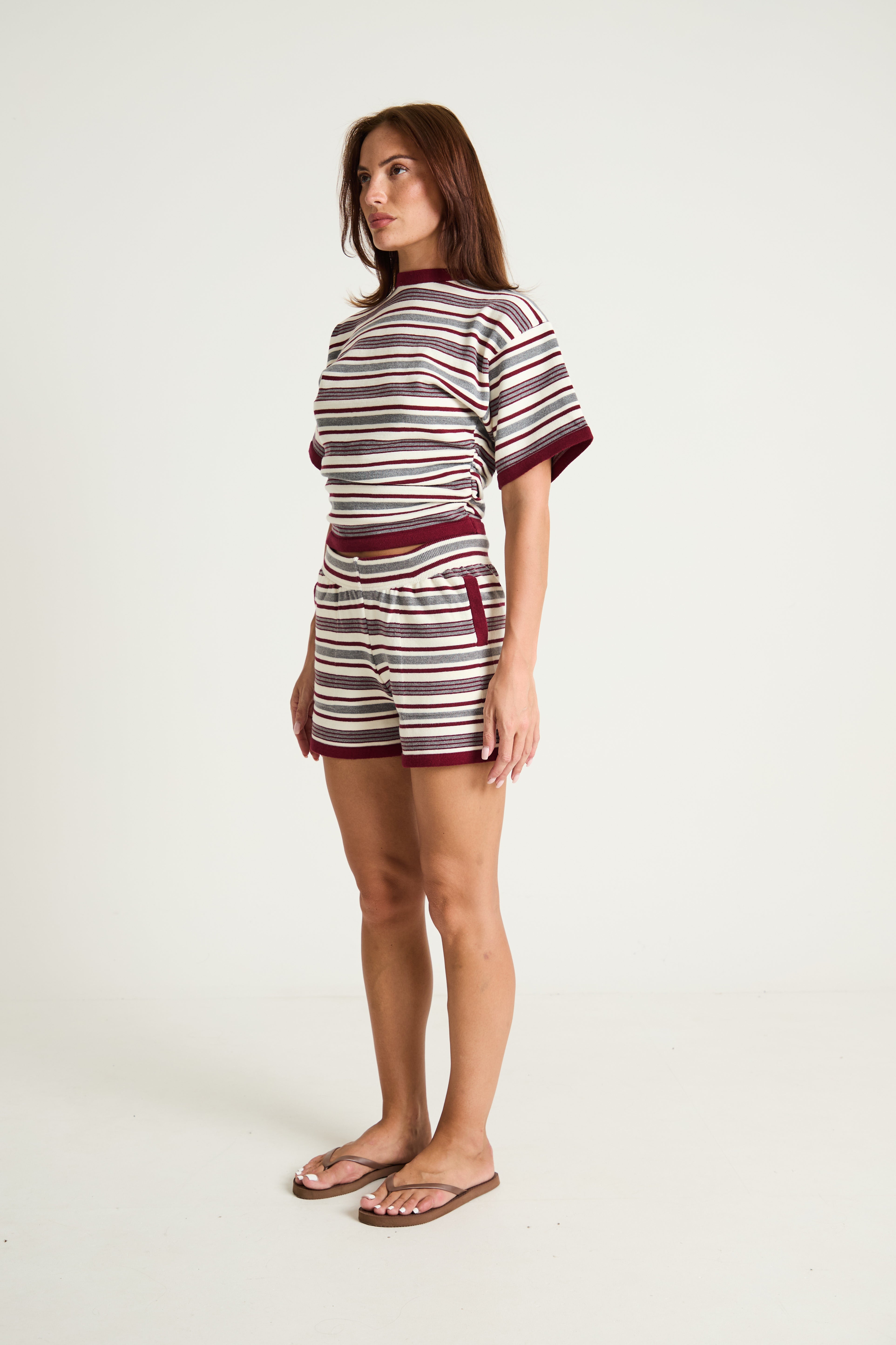 Stripe Lounge Shorts in Burgundy