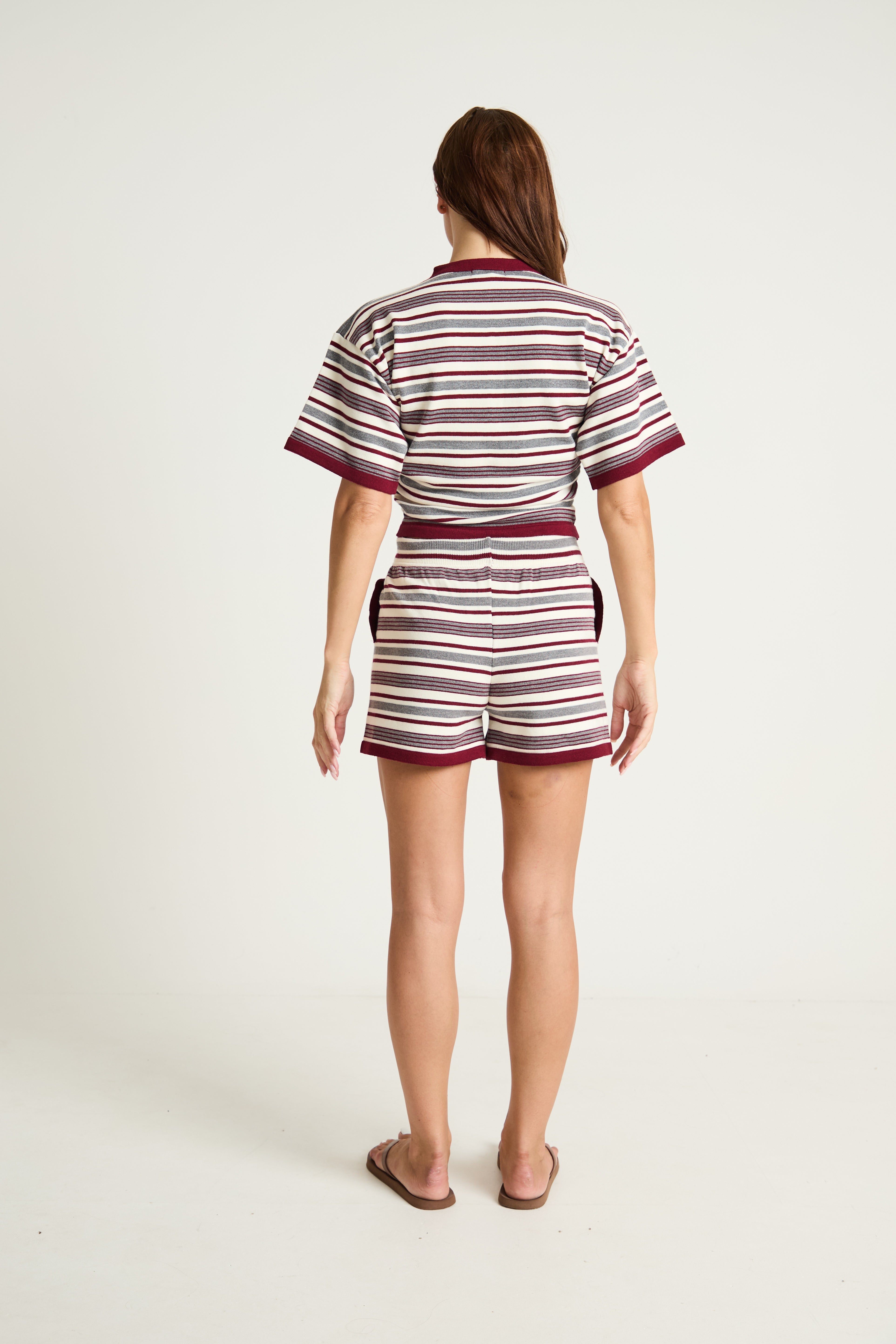 Stripe Lounge Shorts in Burgundy