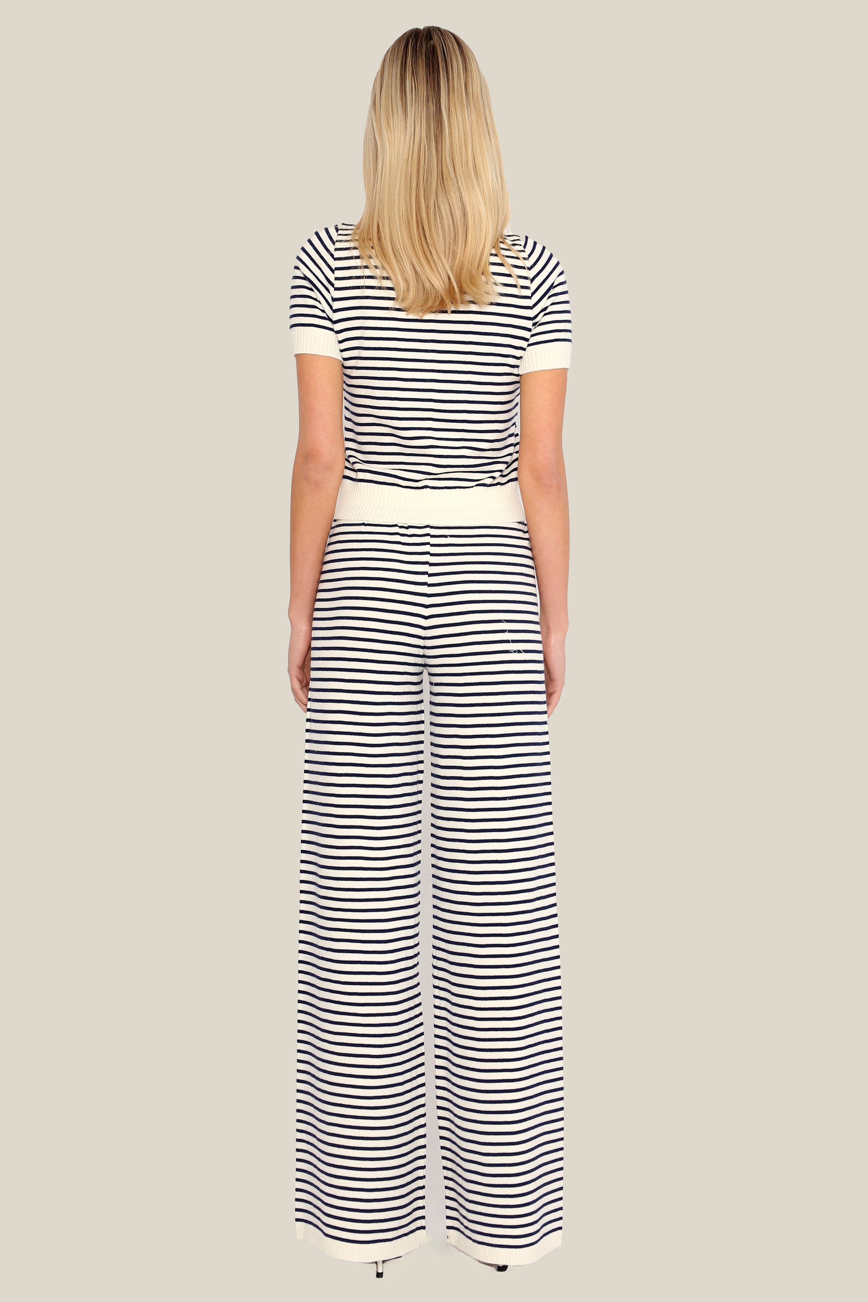 Harbour Stripe Knit Wide Leg Trouser in Navy