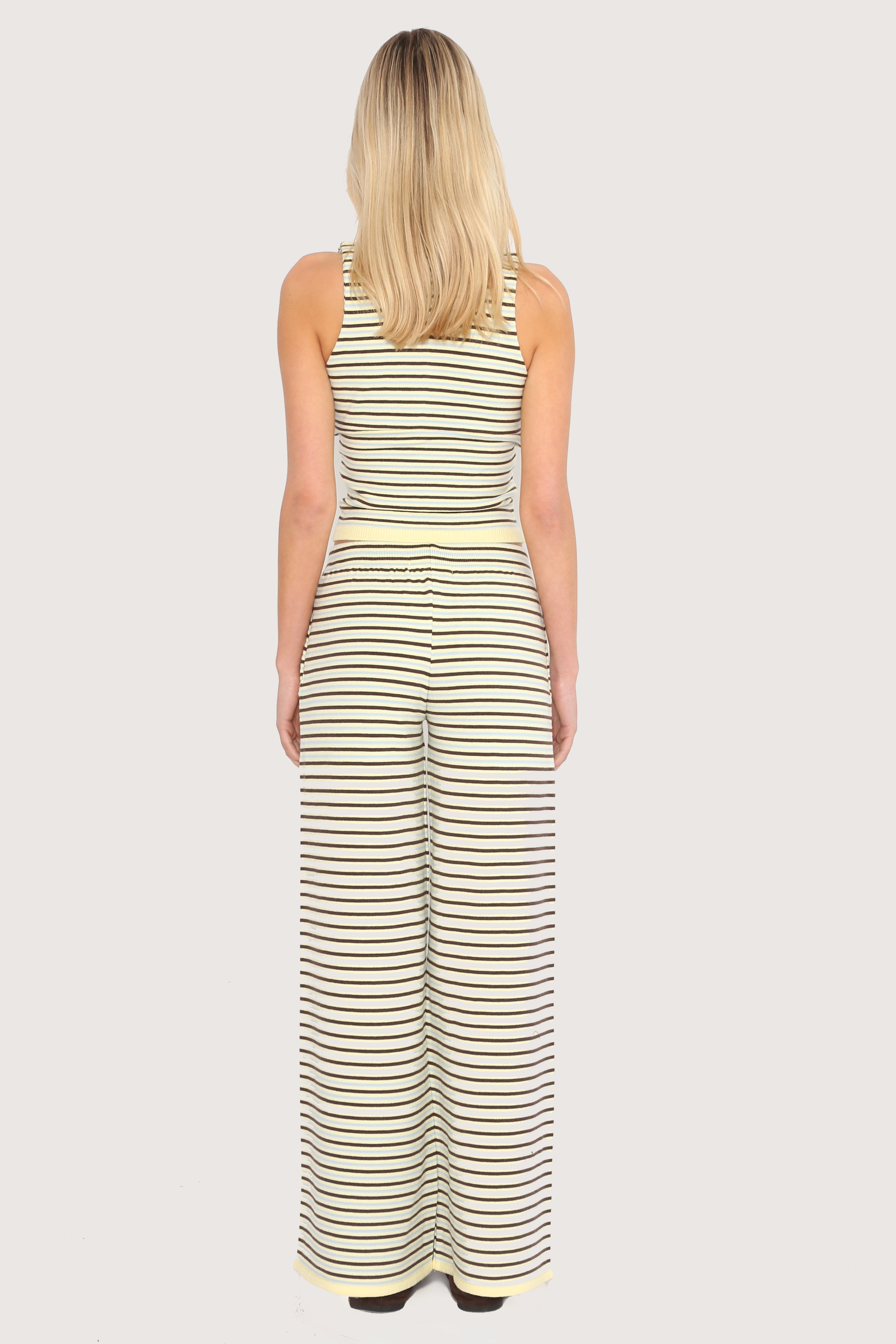 Stripe Knit Wide Leg Trousers in Yellow