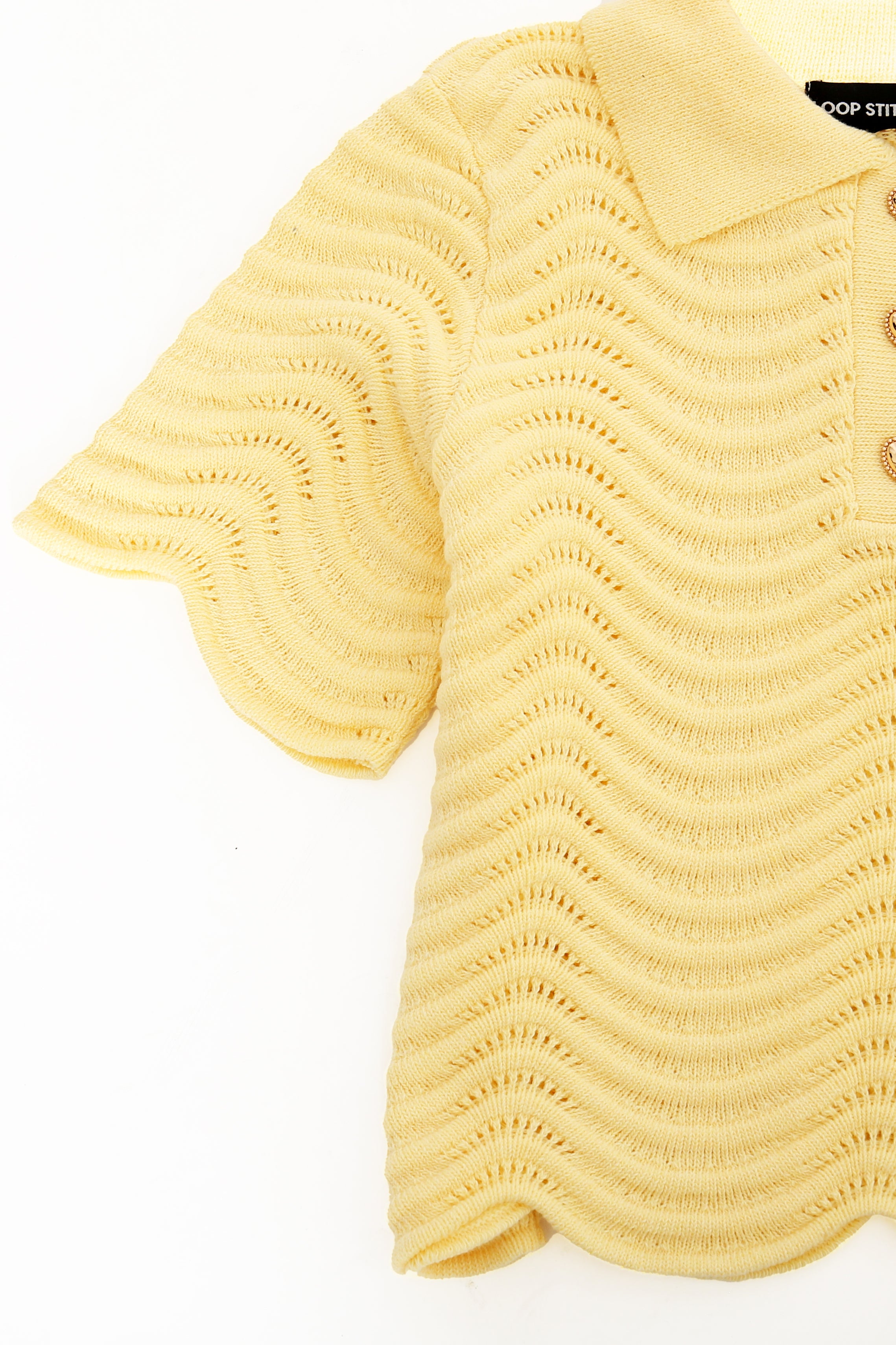 Wave Knit Polo Top in Yellow