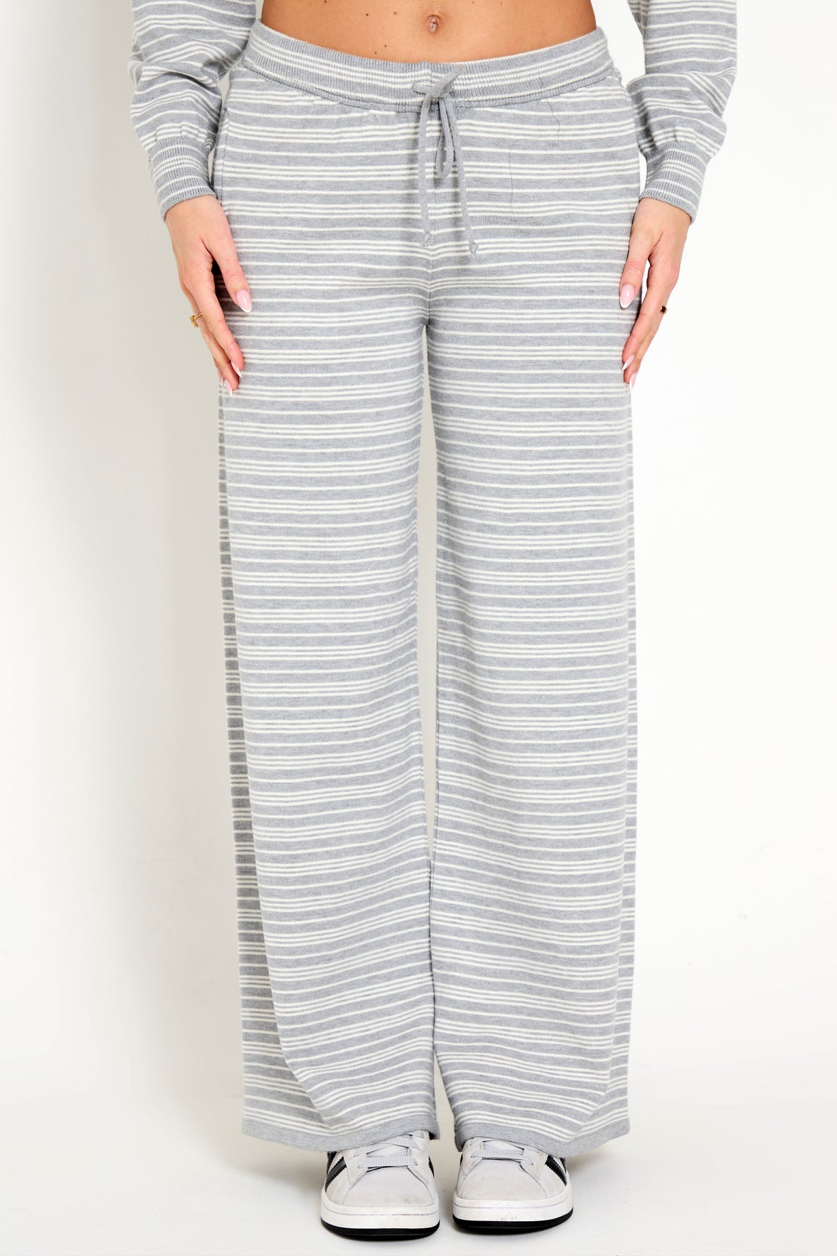 Striped Drawstring Pants in Grey