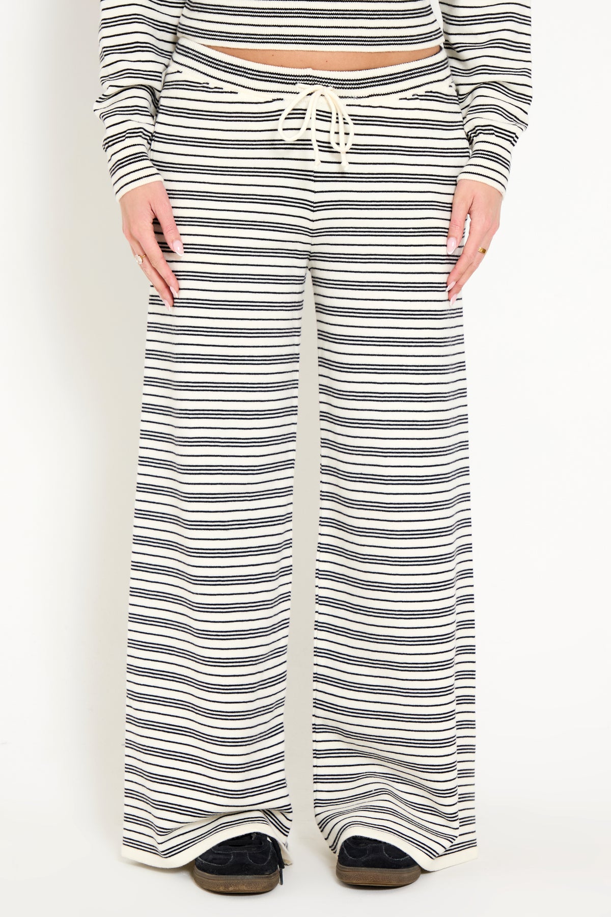 Striped Drawstring Pants in Cream