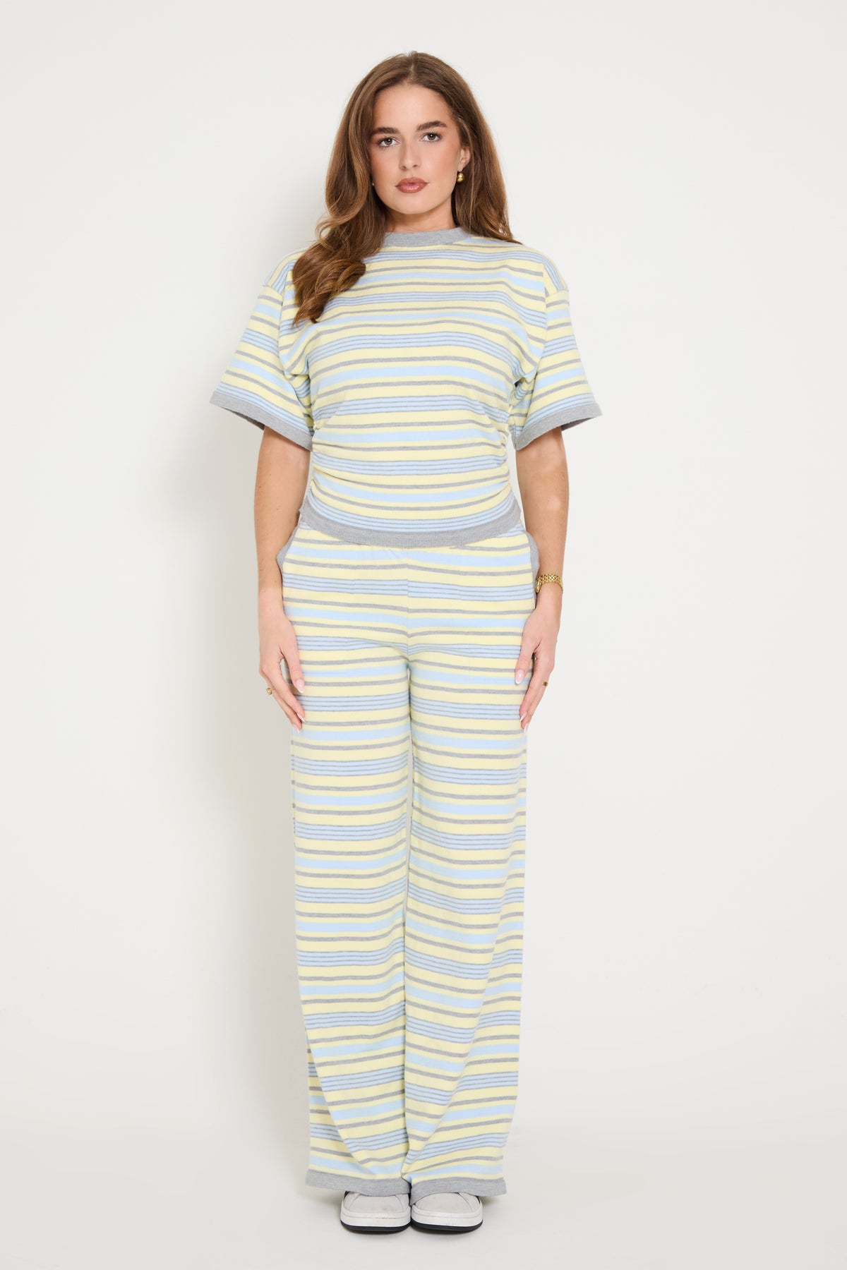 Stripe Ruched Side Tee in Yellow