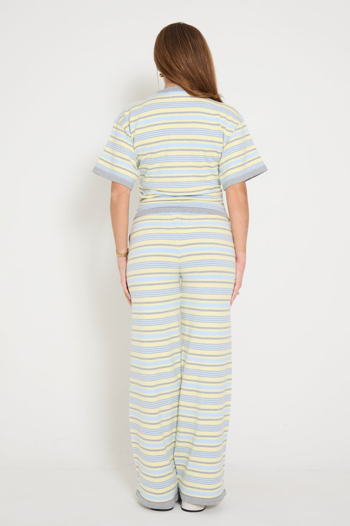 Stripe Ruched Side Tee in Yellow
