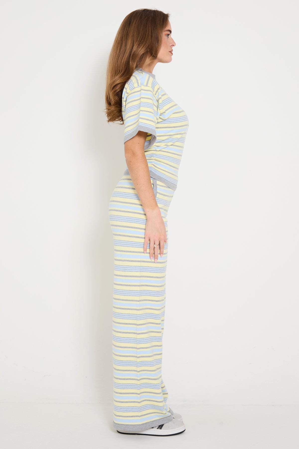 Stripe Ruched Side Tee in Yellow