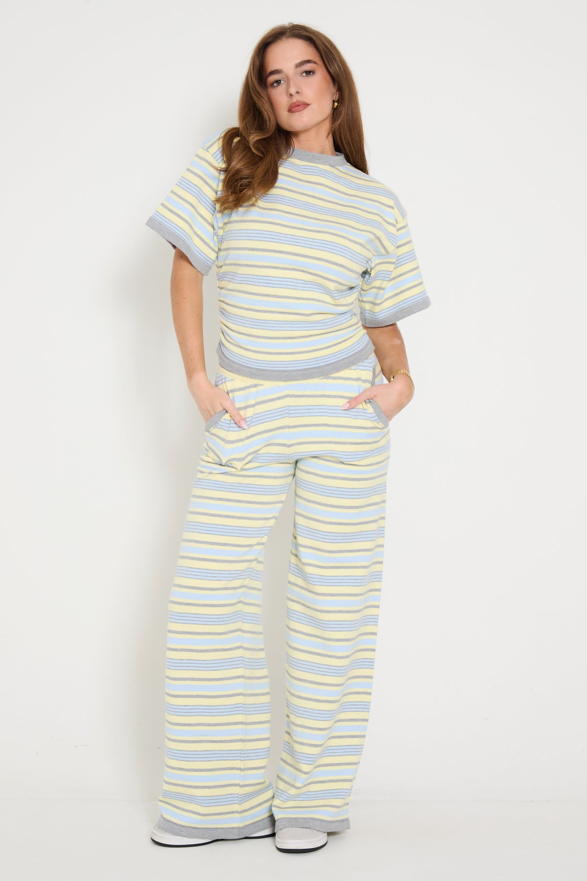 Stripe Ruched Side Tee in Yellow