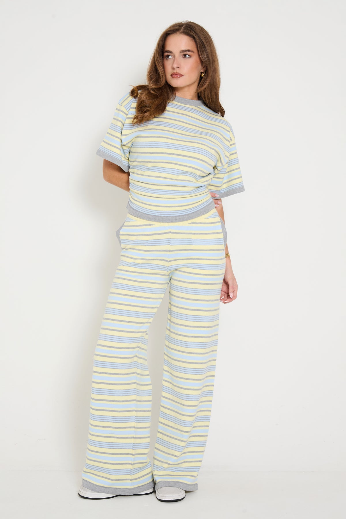Stripe Wide Leg Trousers in Yellow
