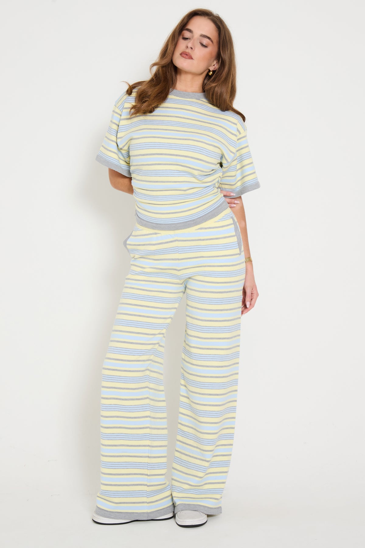 Stripe Wide Leg Trousers in Yellow