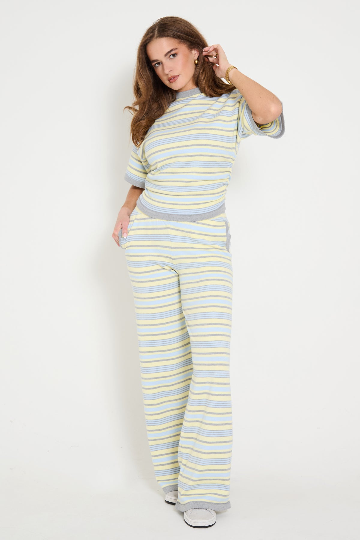 Stripe Wide Leg Trousers in Yellow