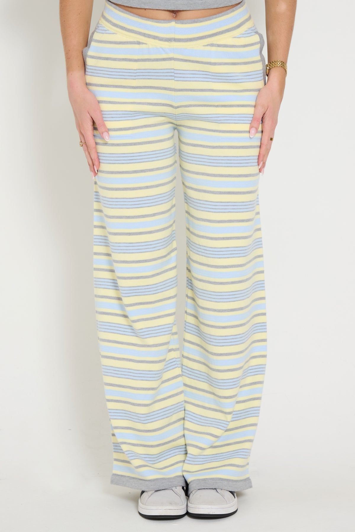 Stripe Wide Leg Trousers in Yellow