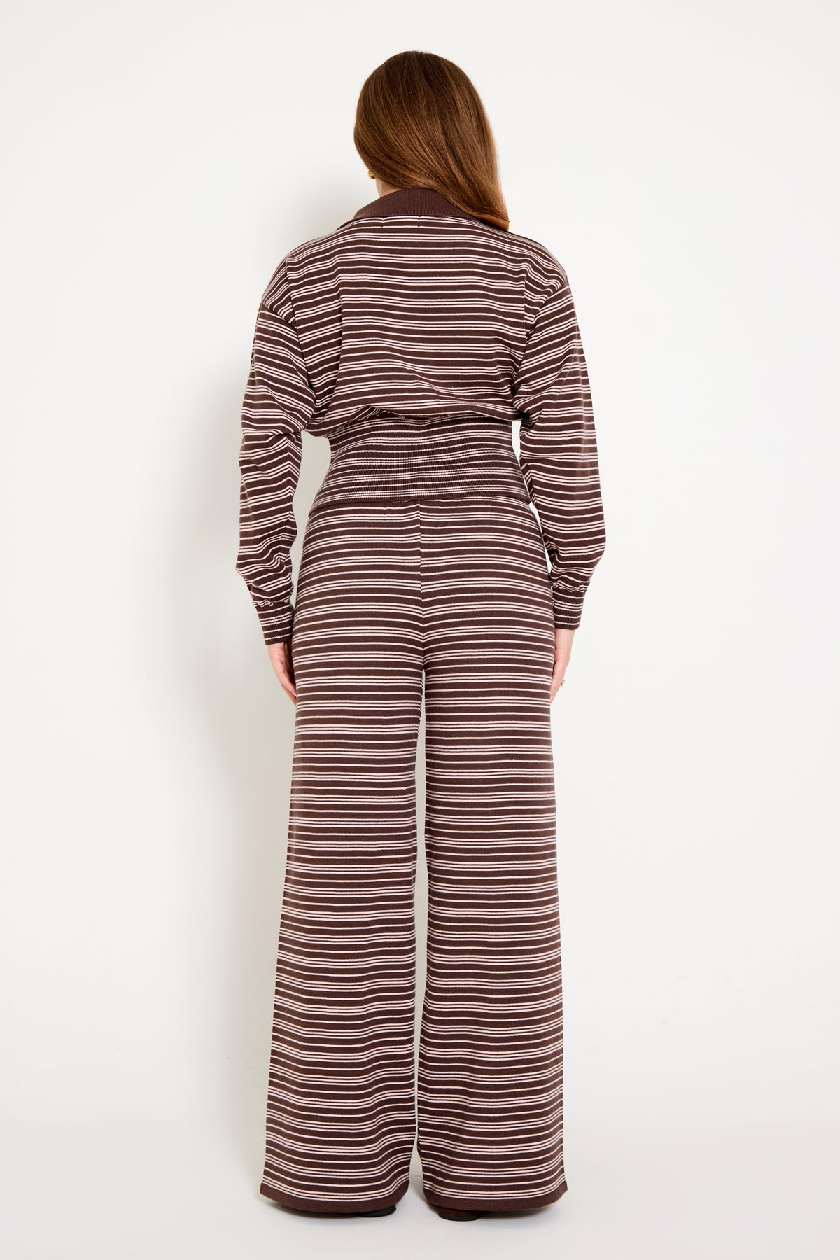Cinched Waist Striped Rugby Shirt in Chocolate