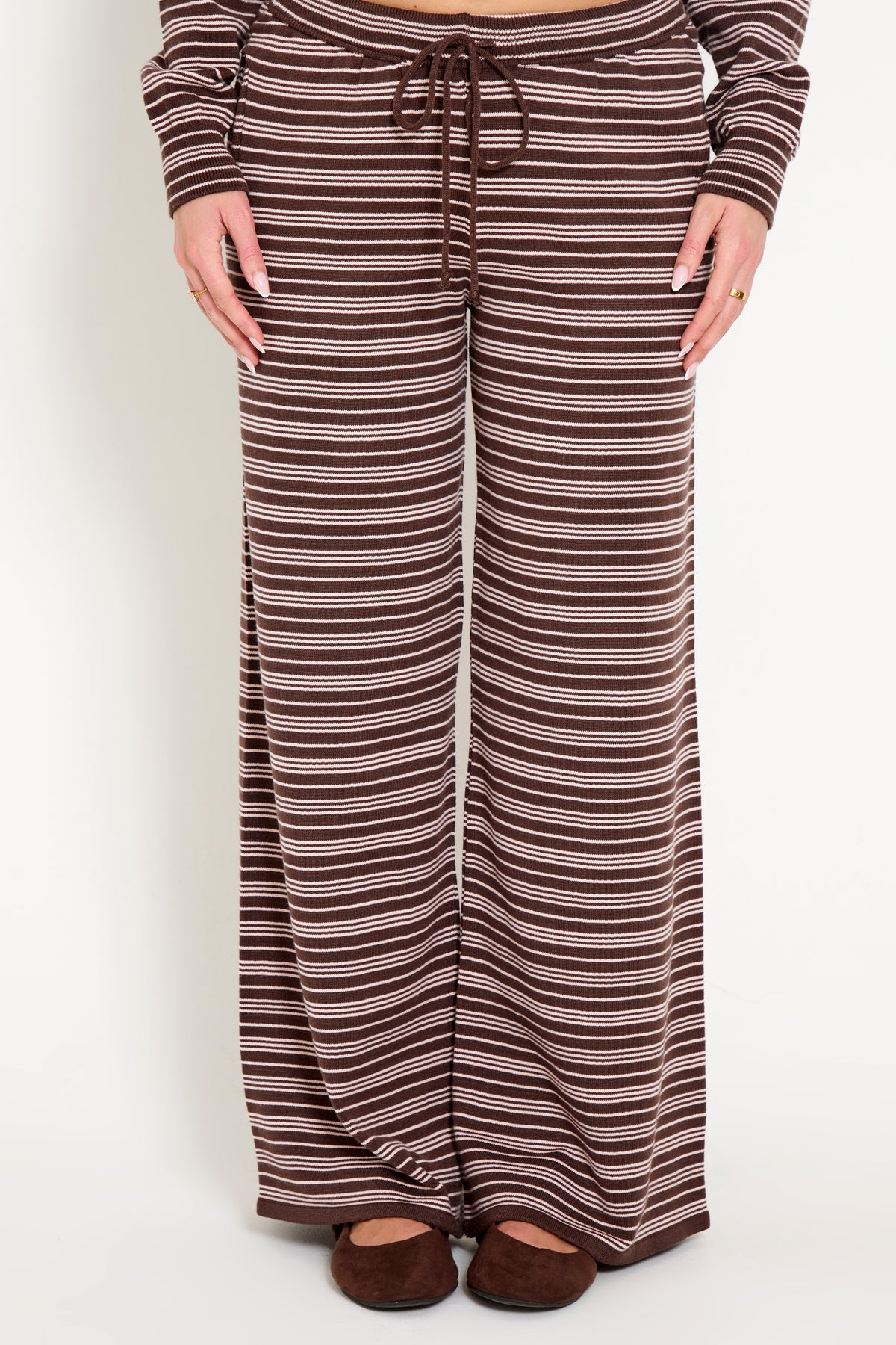 Striped Drawstring Pants in Chocolate