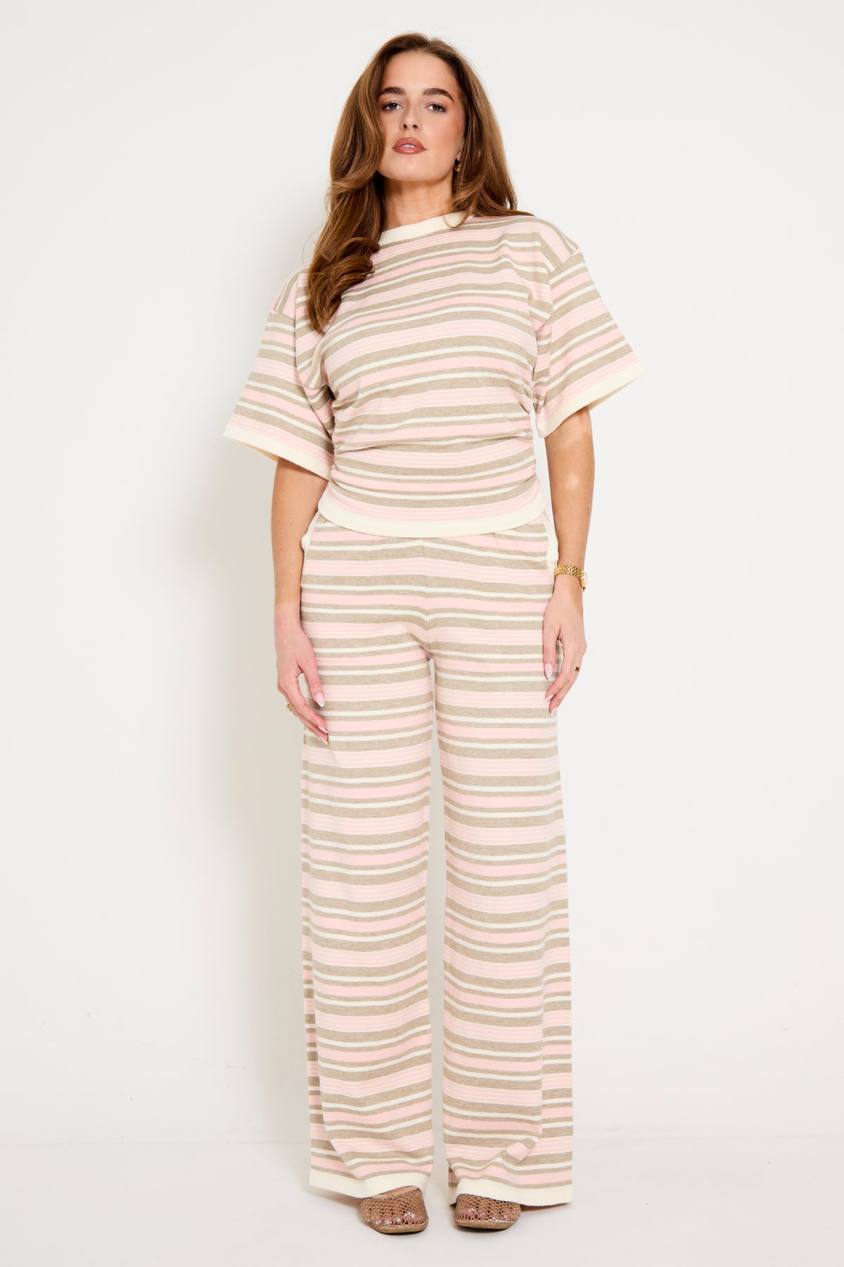 Stripe Wide Leg Trousers in Pink