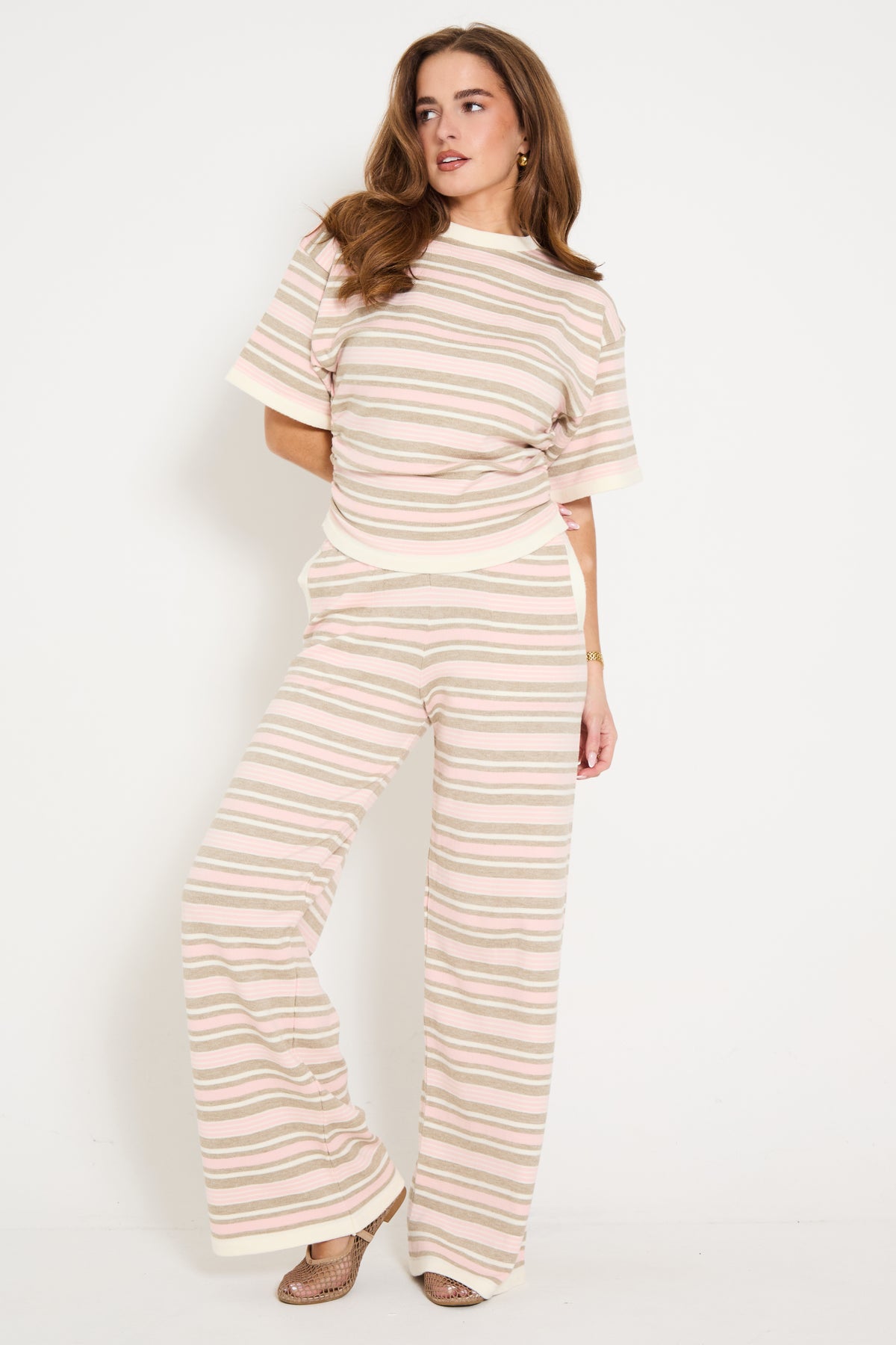 Stripe Wide Leg Trousers in Pink