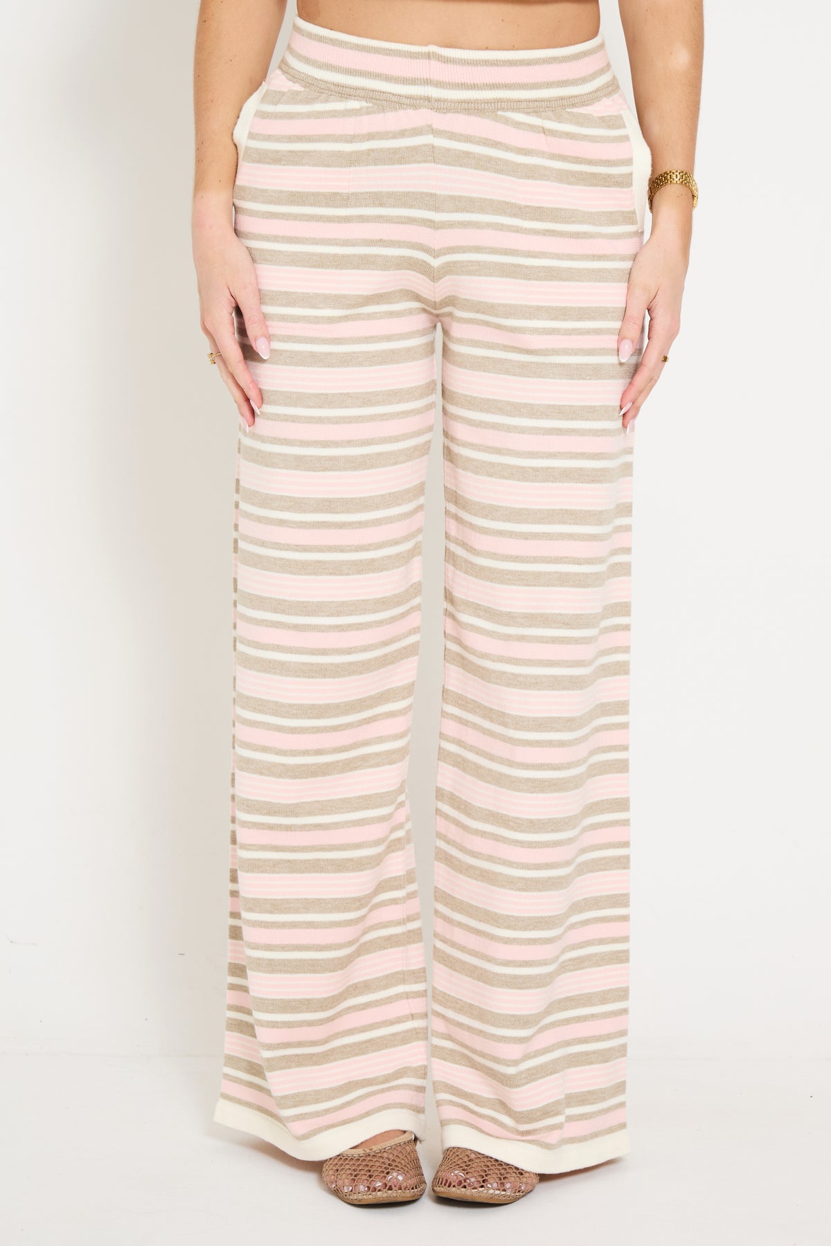 Stripe Wide Leg Trousers in Pink
