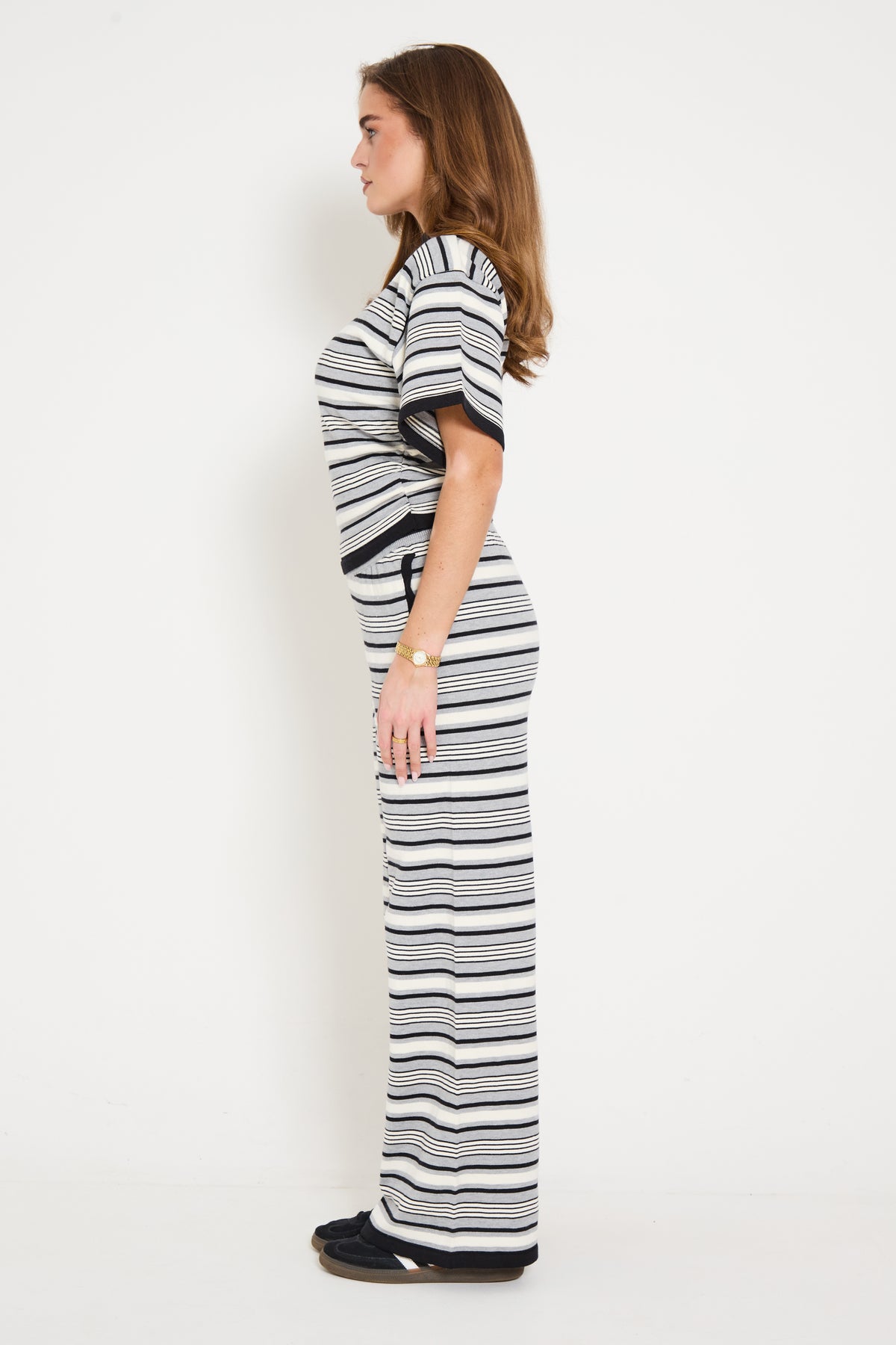 Stripe Wide Leg Trousers in Grey
