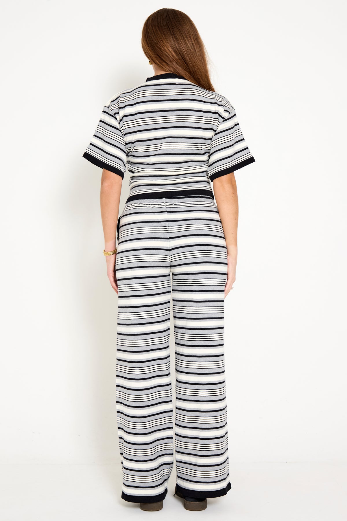 Stripe Wide Leg Trousers in Grey