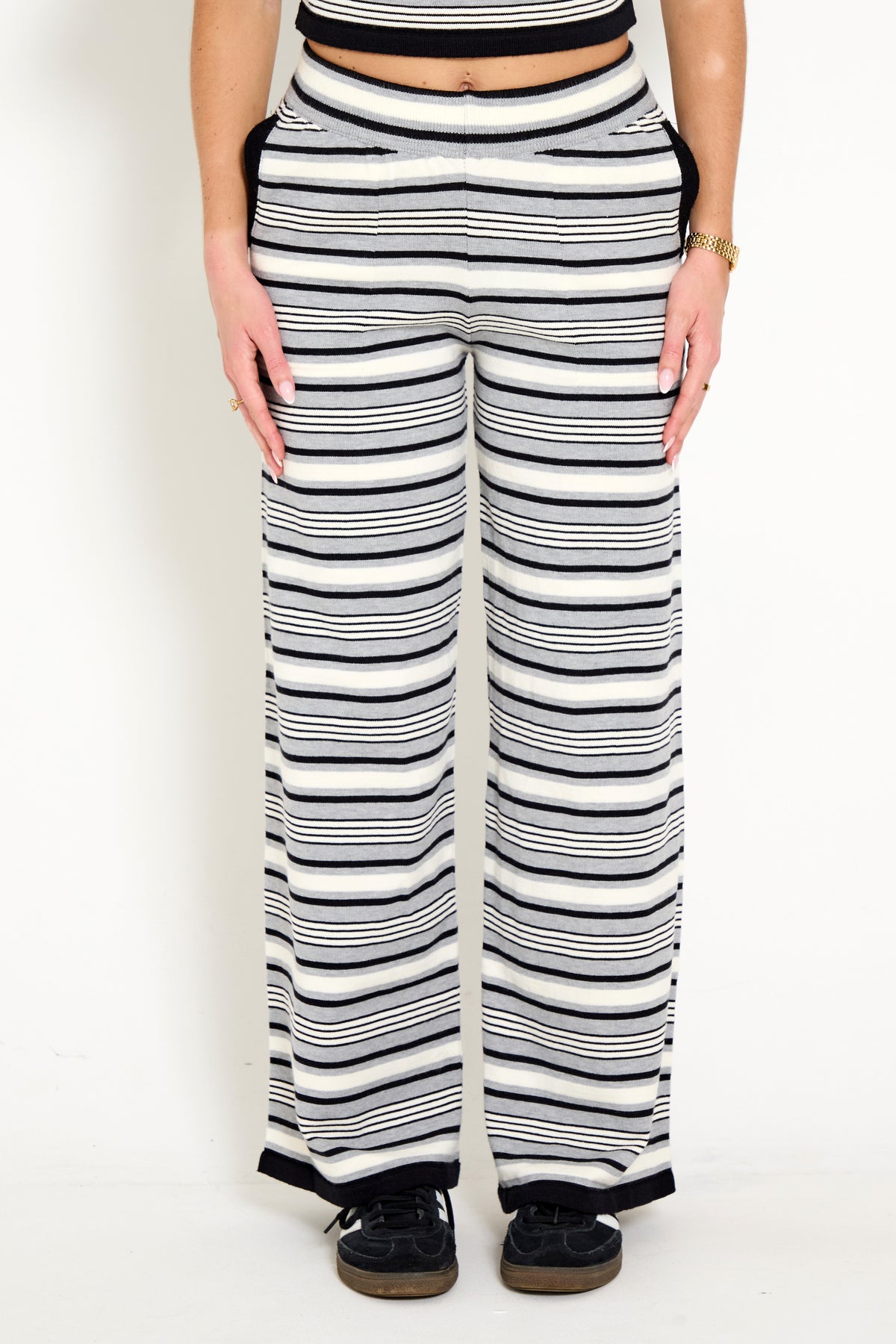 Stripe Wide Leg Trousers in Grey