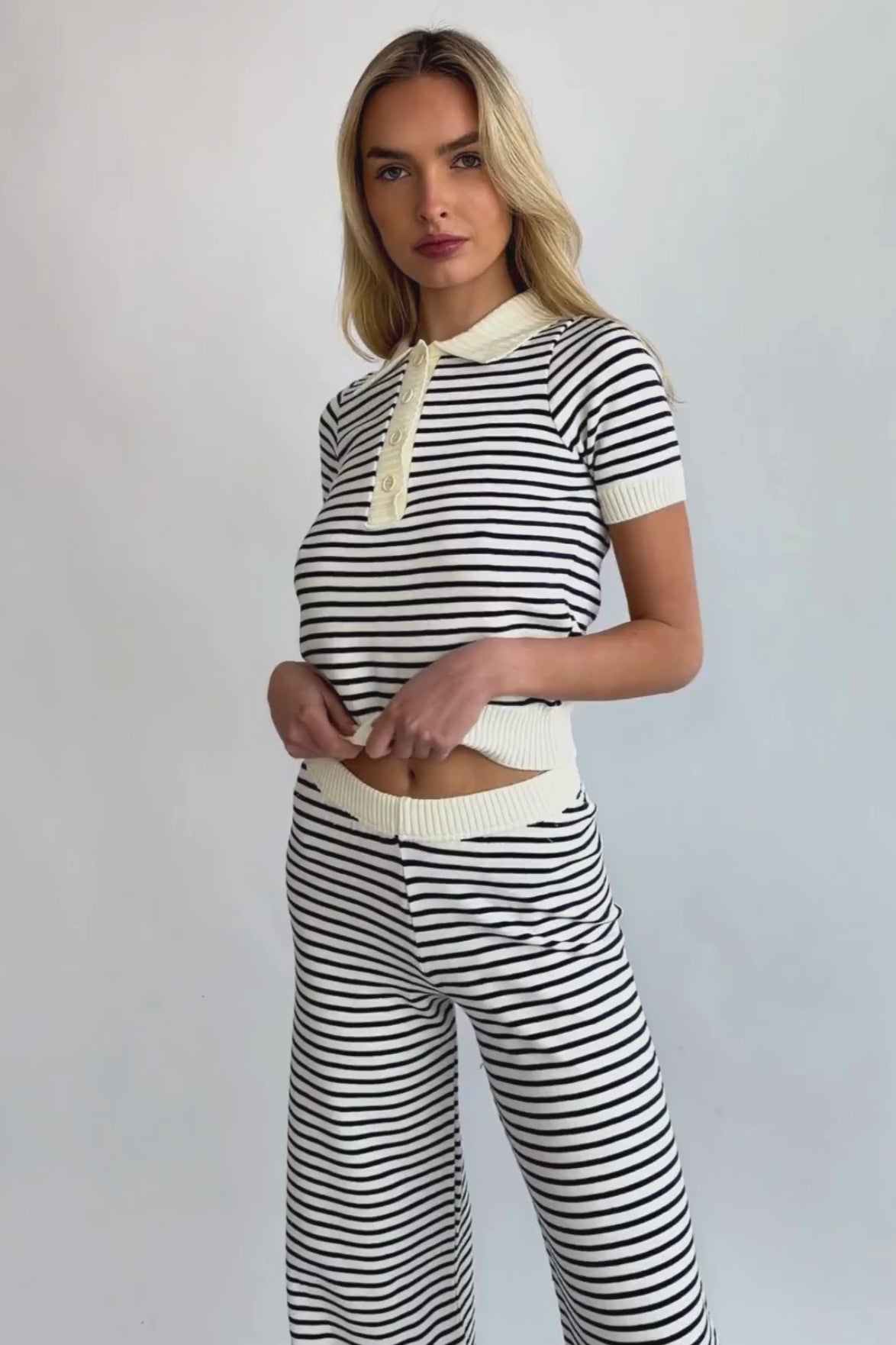 Harbour Stripe Knit Polo Top in Navy
