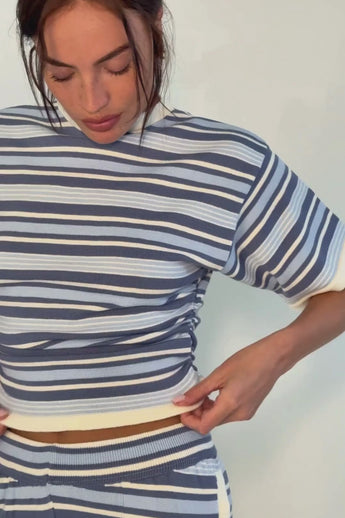 Stripe Ruched Side Tee in Blue