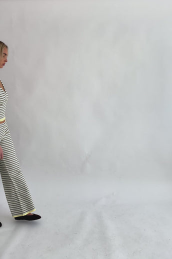 Stripe Knit Wide Leg Trousers in Yellow