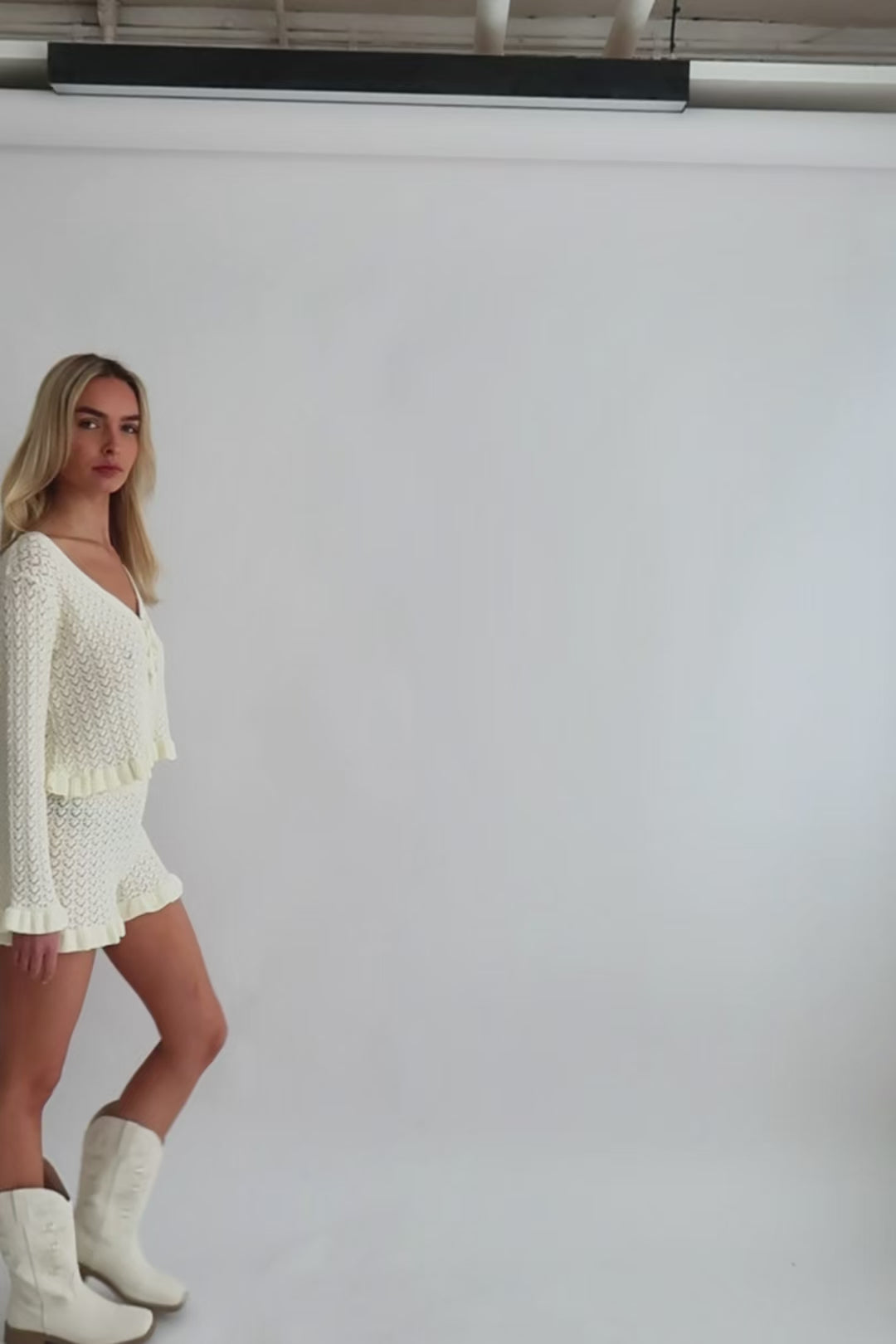 Pointelle Knit Shorts in Cream