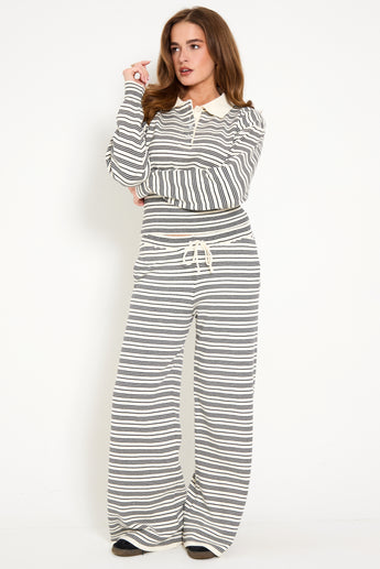 Striped Drawstring Pants in Cream